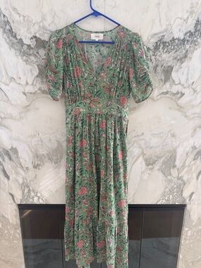XiRENA Green Maxi Dress with Pink Floral Print